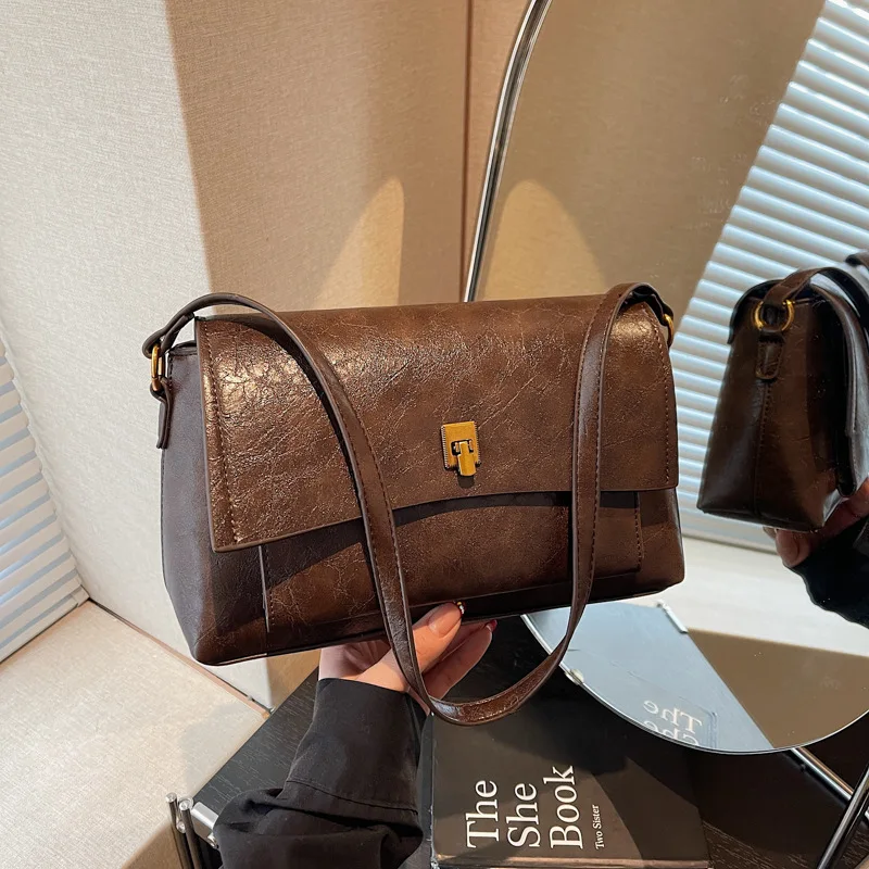 حقيبة كتف عصرية لعام 2025 A/W للنساء، حقيبة كروس متعددة الاتجاهات من الجلد الطبيعي بسعة كبيرة، محفظة عمل أنيقة عتيقة #2
