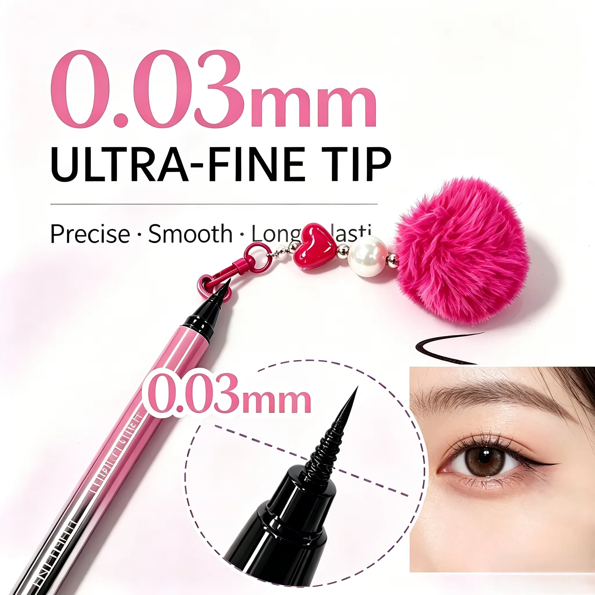Eyeliner Pen 0.03mm Ultra Thin Black Liquid Eyeliner Pen, Waterproof Long-Lasting Smooth Anti-smudge, Lying Silkworm Pen, Easy t