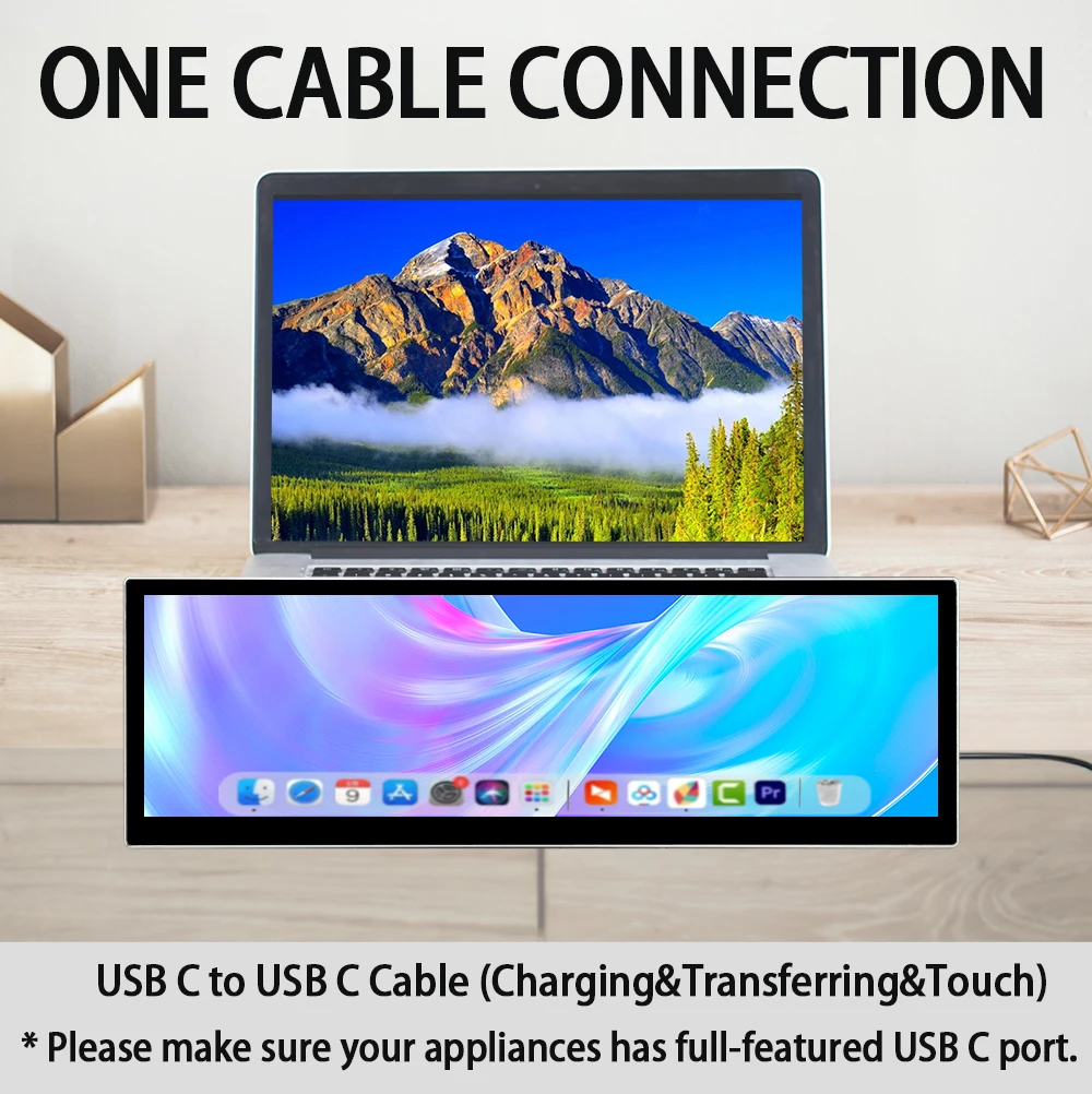 LESOWN Stretched Strip Display 14.5 Inch Bar Portable Monitor 2560×720 IPS Auxiliary Screen Camera Video Field Display for PC