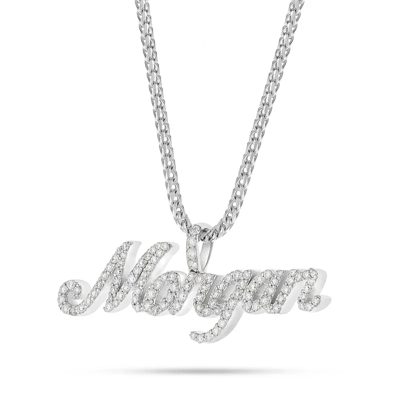 Customizable Diamond Name Pendant with bail Personalized Name Jewelry Luxury Zircon Name Necklace Husband Christmas Gift for Men