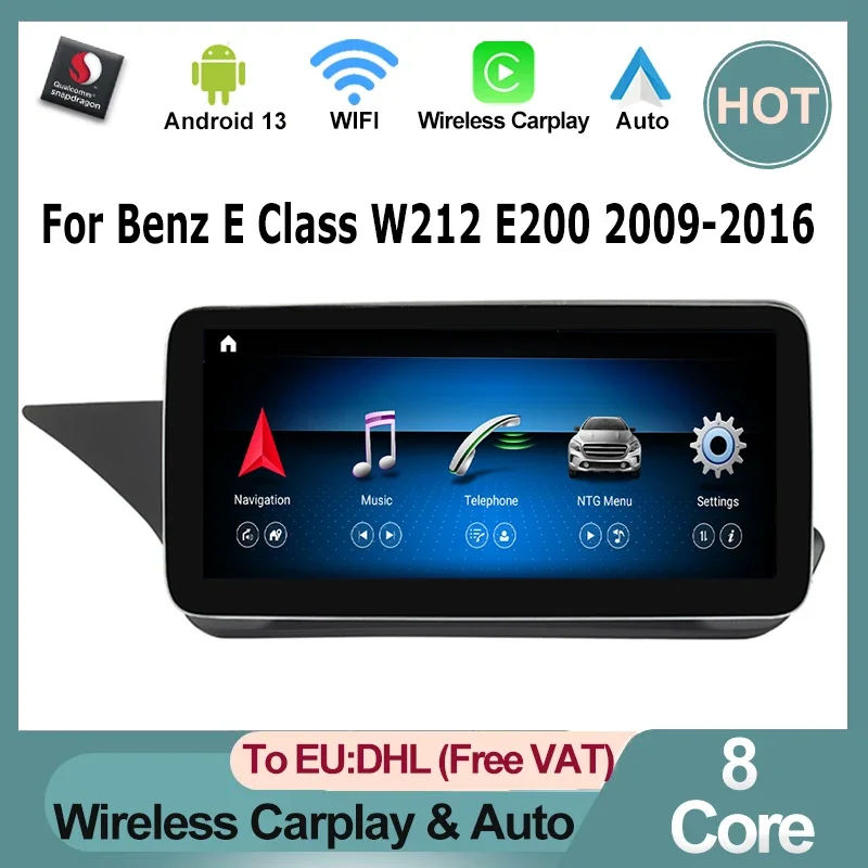 GPS Navigation Android Auto Carplay For Mercedes Benz E Class W212 E200 Qualcomm 256G Car Video Player Stereo Radio Bluetooth 4G