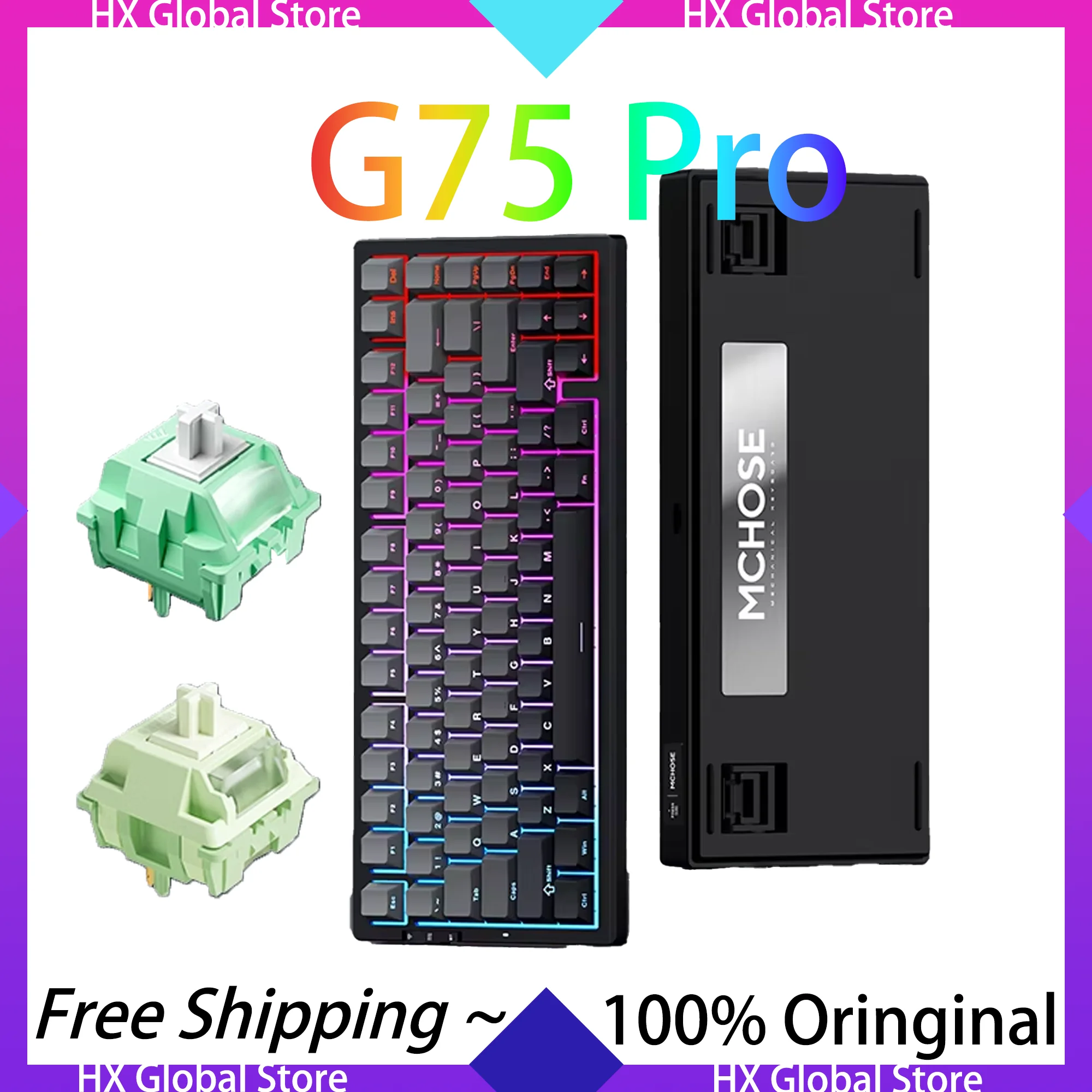 

MCHOSE G75 Pro Mechanical Keyboard Spark Black Matcha latte RGB Side Engraved PBT Keycaps Customized Hifi Switch Hot Swappable