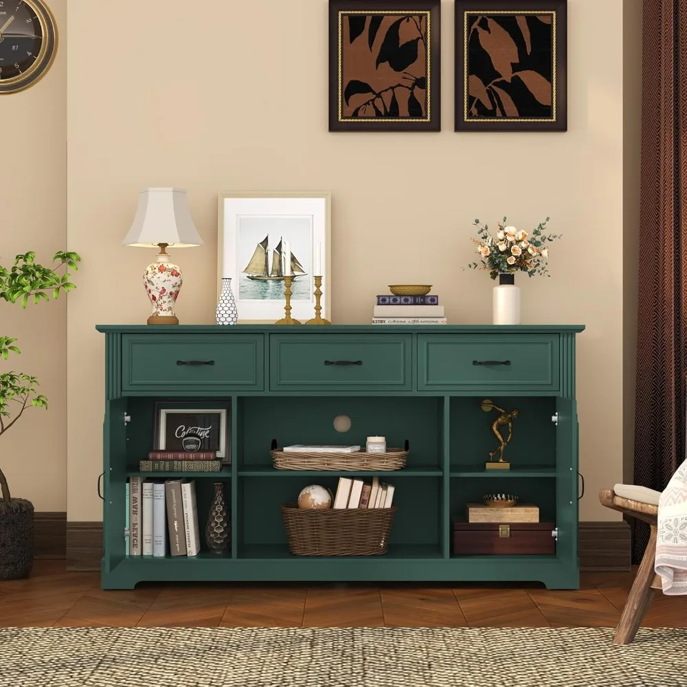 حامل تلفزيون مع 3 أدراج للتلفزيون حتى 65 بوصة، خزانة تلفزيون خشبية لمنتصف القرن مع أرفف قابلة للتعديل، ترفيه C #3