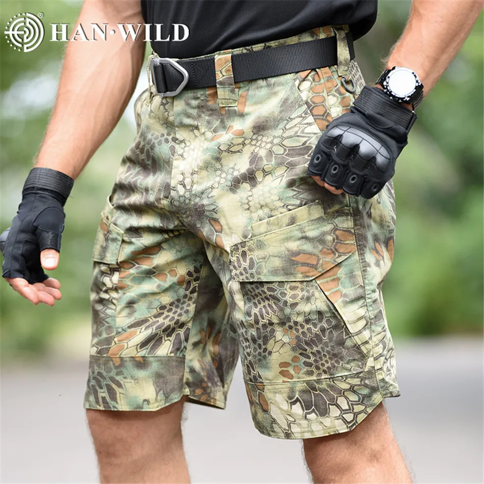 Outdoor Slim Camo Tactical Shorts Men's Summer Outdoor Waterproof Breathable Multi Pocket Work Pants for Fishing Camping Hunting