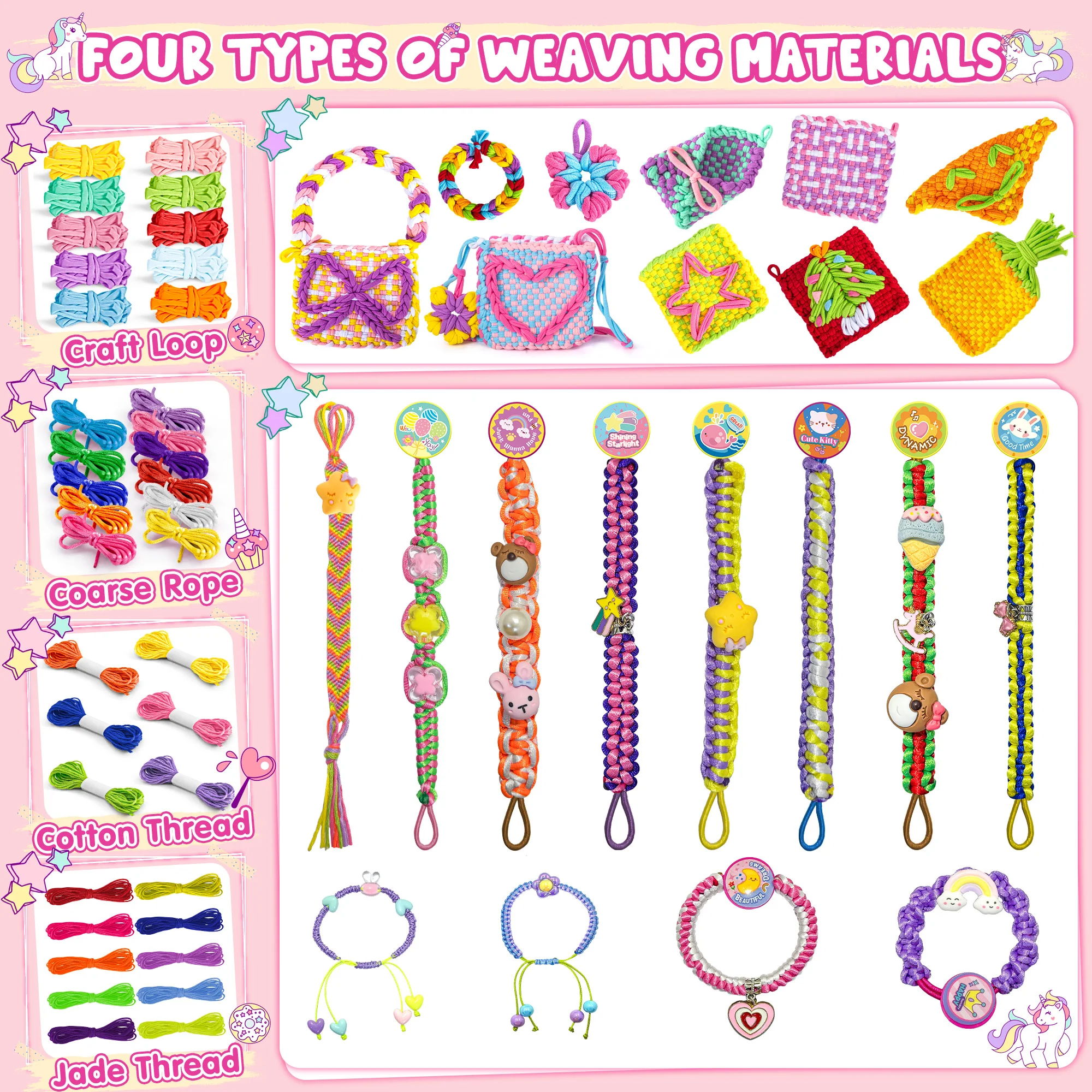 2 in 1 400 Pcs Friendship Bracelet Making Kit for Girls,Weaving Loom Kit Toys, Craft Kits for Kids,Age 6-12 Year Old Girl