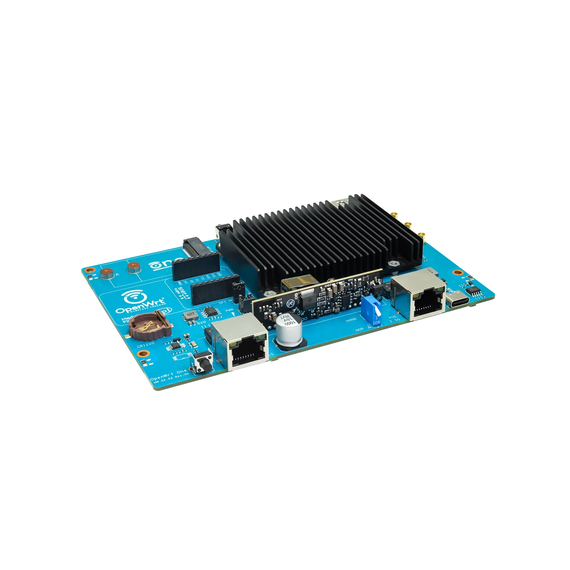 NewBanana Pi OpenWrt One MediaTek MT7981B 1GB DDR4 2.5GbE RJ45 and Gigabit Ethernet RJ45 256 MiB SPI NAND Open Source Smart Rout