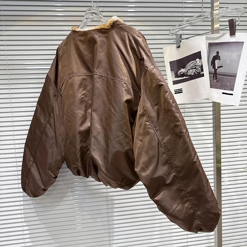 Kurtka puchowa z kołnierzem Mao, gradientem kolorów, ochroną środowiska, w stylu Spicy Girl, nowość na zimę 2025, damska, streetwearowa, z charakterem.