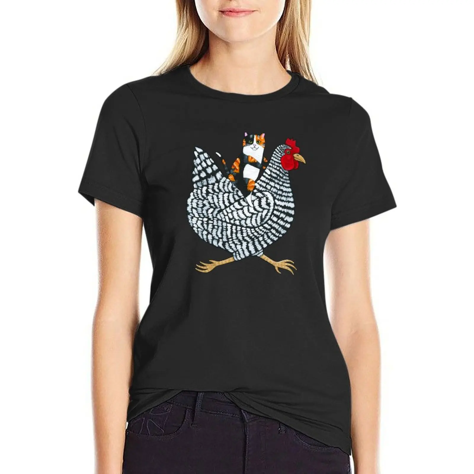 Calico Cat Chicken Ride T-Shirt customs design your own customs animal prinfor animal print t shirt for Women