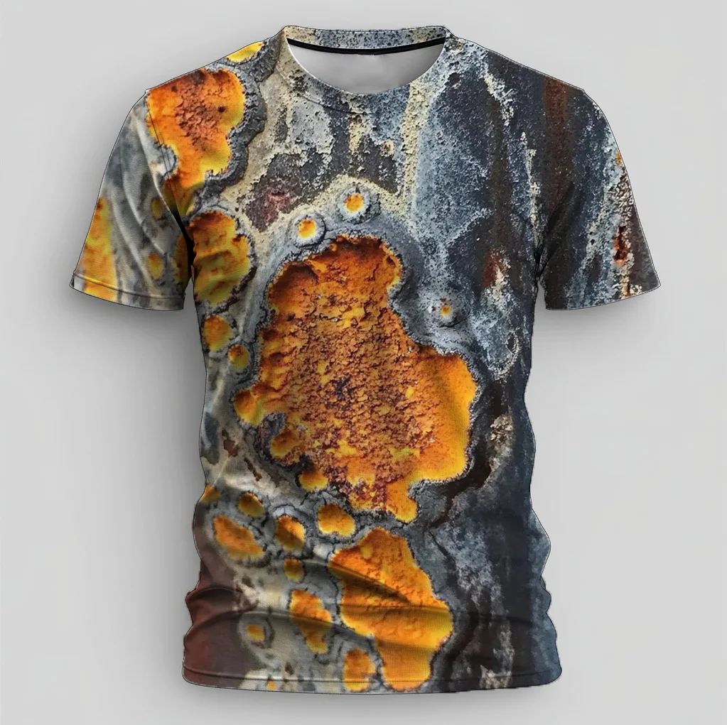 Rust Pattern 3D Print T-Shirts Men's Casual Short Sleeve Retro T Shirt Oversized O-Neck Street Tees Harajuku Tops Man Clothing