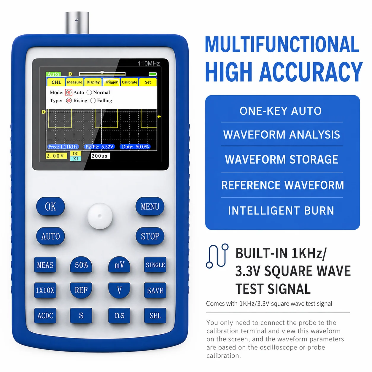 

FNIRSI 1C15 Professional Handheld Digital Oscilloscope 110MHz 500MS/s 2.4" Display Waveform Storage 1Khz Square Wave 400V