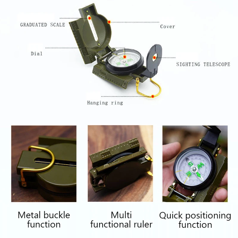 Outdoor Survival Compass Multifunctional Easy To Carry Plastic Directional Tactical Compass North Needle