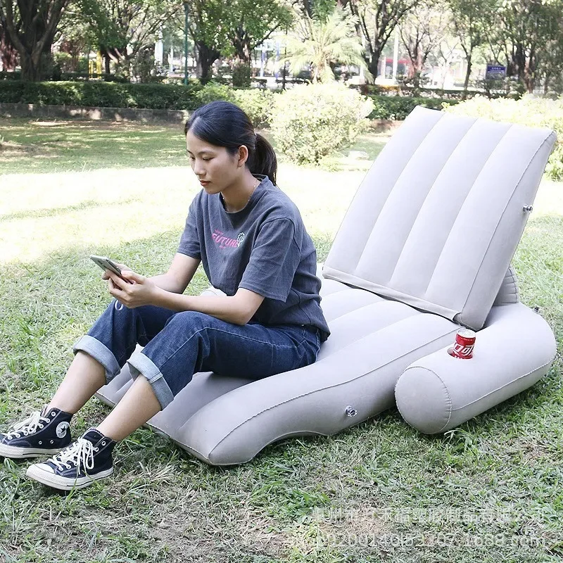 Portable Inflatable Air Sofa Outdoor Camping Lounger Single Recliner Chair Lightweight Travel Beach Bed Cushion for Leisure