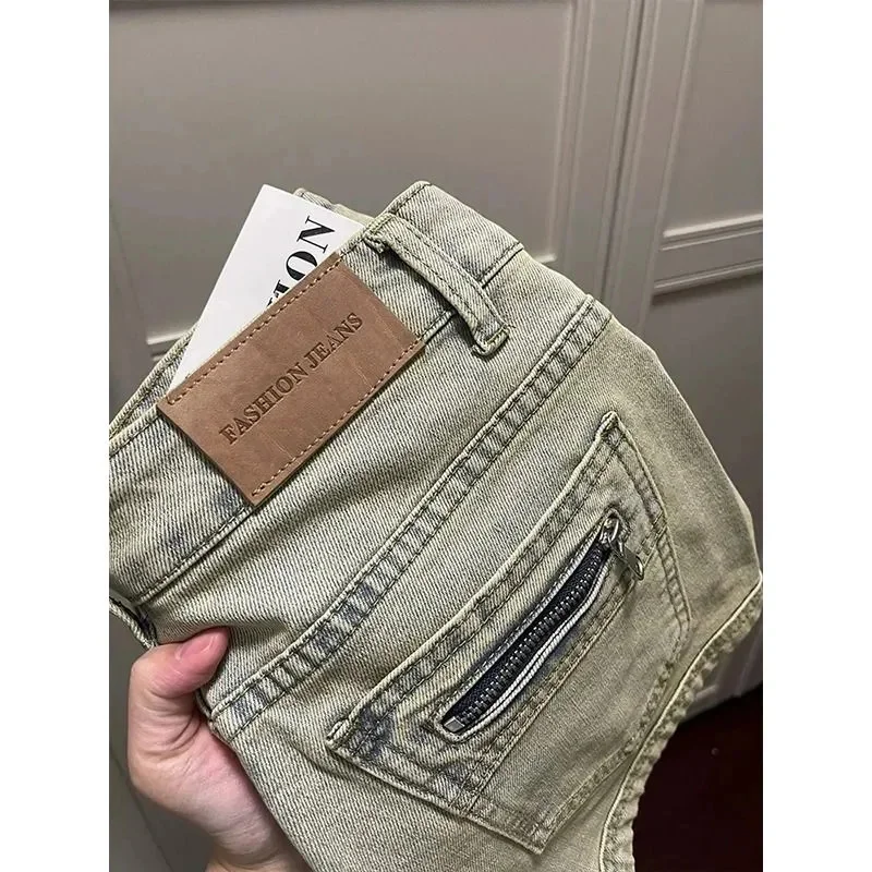 Vintage Design Pocket Zipper Denim Shorts Women High Waist Spicy Girl A-line Straight Tube Pants Summer New Slimming Hot Pants