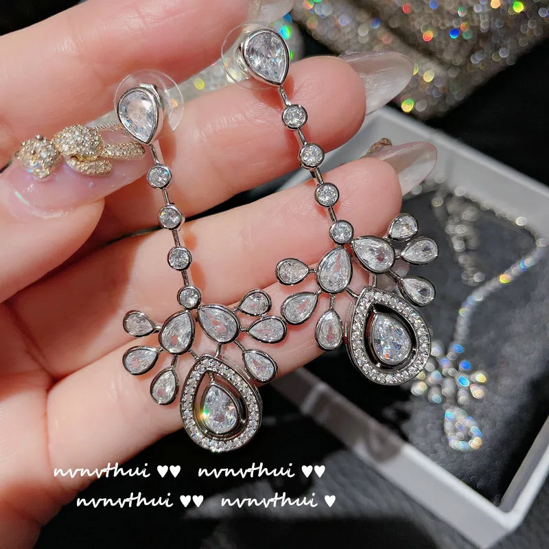 CC Wedding Jewelry Sets for Women Bridal Dress Engagement Party Chocker Necklace Drop Earring Sets Accessories