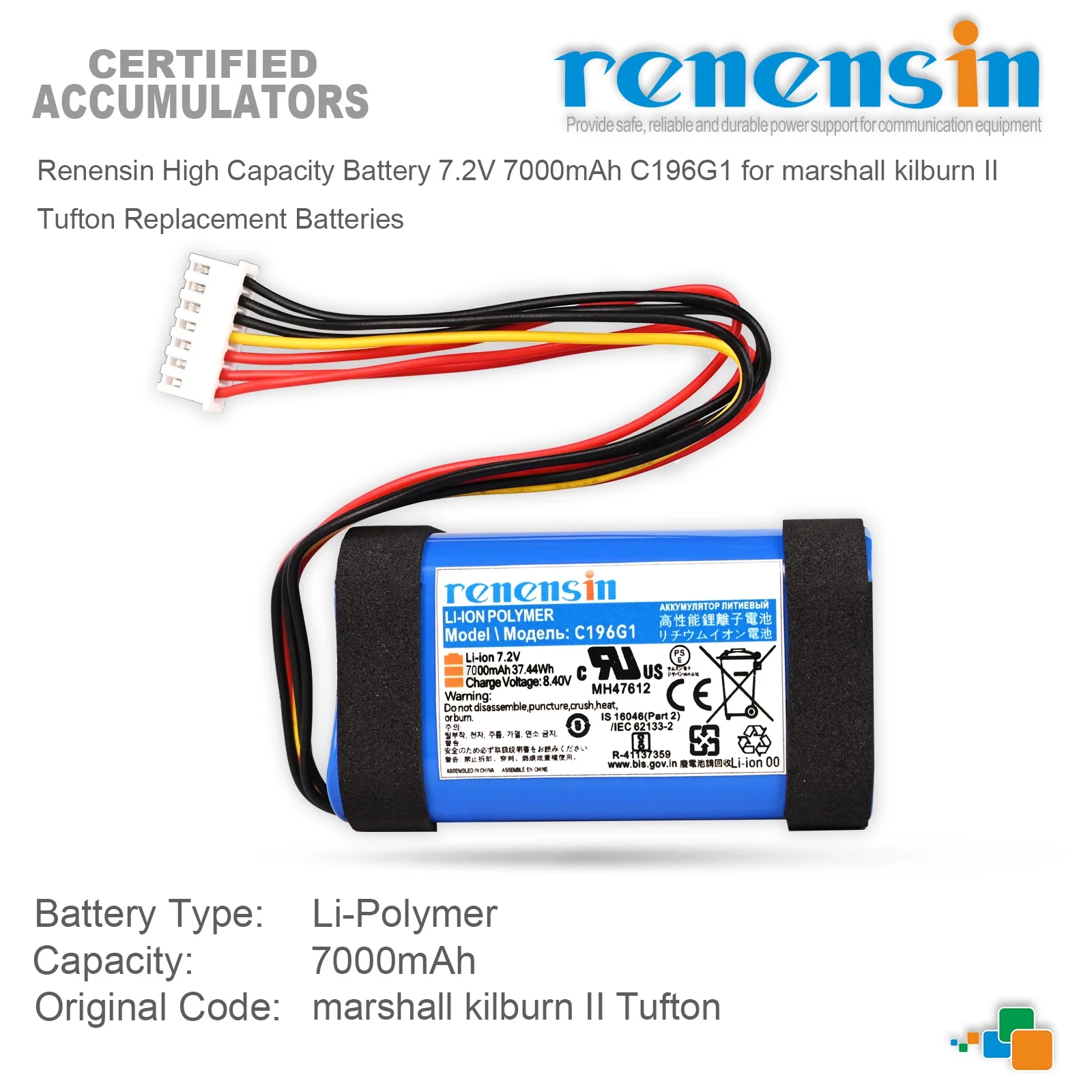 

Renensin High Capacity Battery 7.2V 7000mAh C196G1 for marshall kilburn II Tufton Replacement Batteries