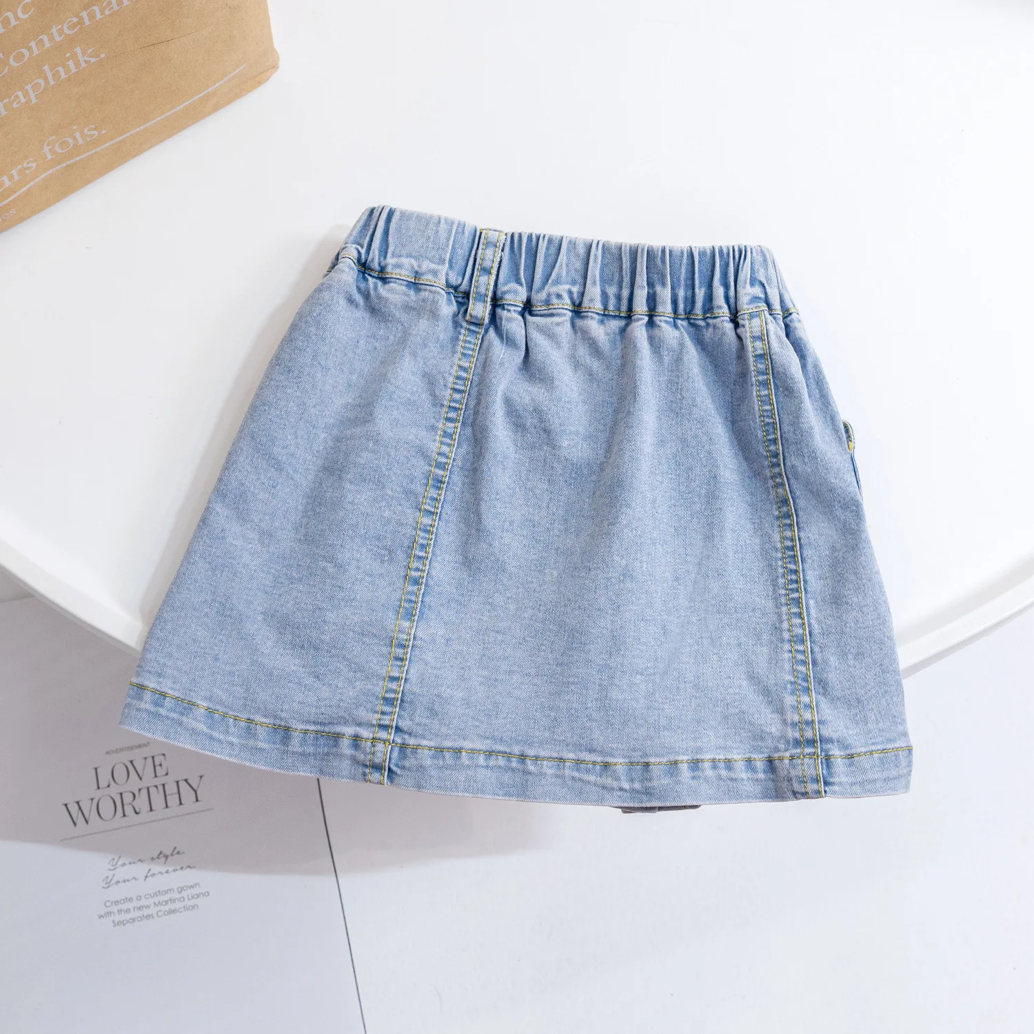 Girl Baby Denim Short Skirt Summer New Korean Fashion Cartoon Button Half Skirts Sweet Girls High Waist Slim A-line Skirts