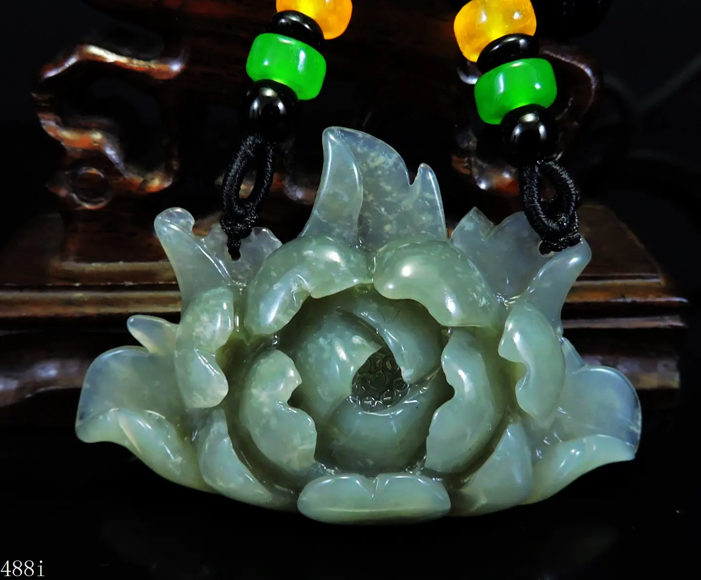 

Jade Jewelry Natural Jade Pendant Necklace Hand-Carved peony flower Jadeite Necklace Pendant Gift No Treatment 488i