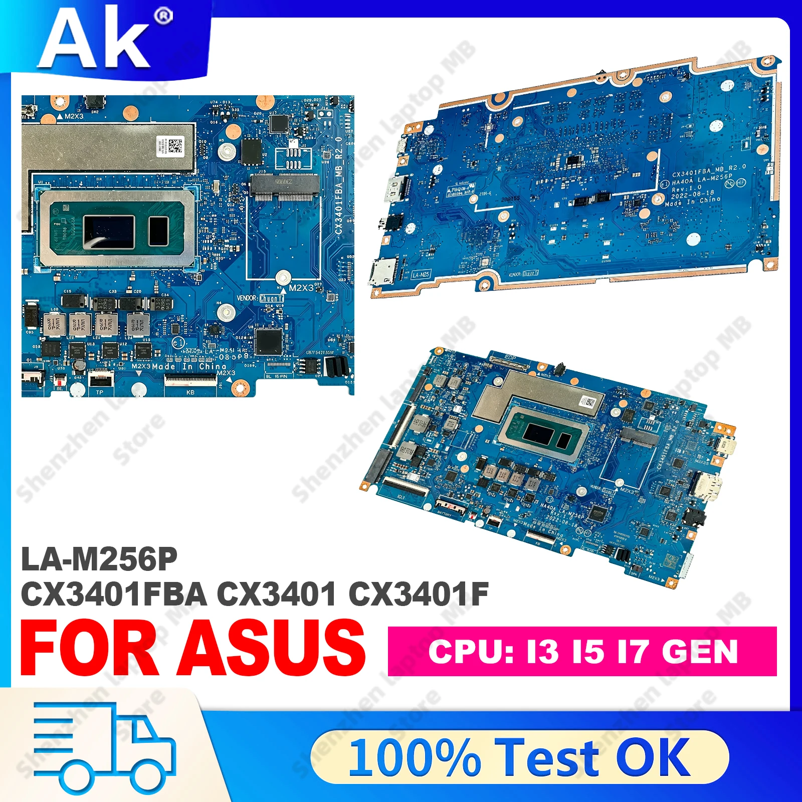 For ASUS Chromebook Vibe CX34 Flip CX3401FBA CX3401 CX3401F CPU I3 I5 I7 8G/16G RAM 100% Tests OK LA-M256P Laptop Motherboard