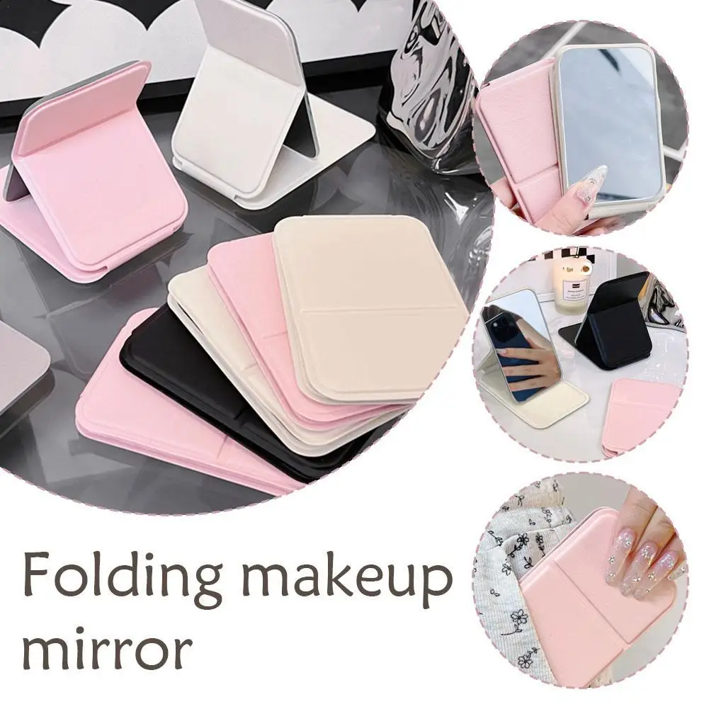Espejo de maquillaje plegable de alta calidad, espejo de maquillaje portátil, espejos de maquillaje de pie de escritorio de Color sólido creativos de un solo lado para mujer
