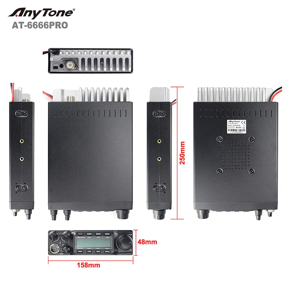 2024 New Anytone AT-6666Pro  80W High Power 28.000-29.695MHz 10 Meter Radio  CW/AM/FM/USB /LSB/PA Mode 40CH Car Mobile Radio