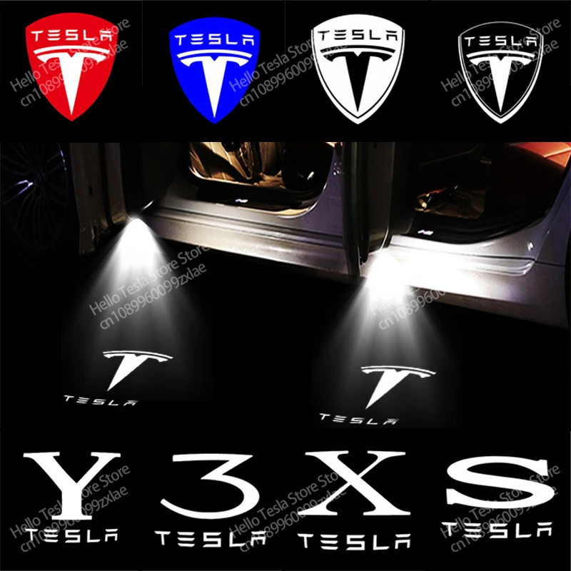 2/4Pcs HD Led Welcome Light Car Door Projector Lamps For Tesla Model 3 Model S X Y Roadster Logo Projector Ghost Shadow Lamp