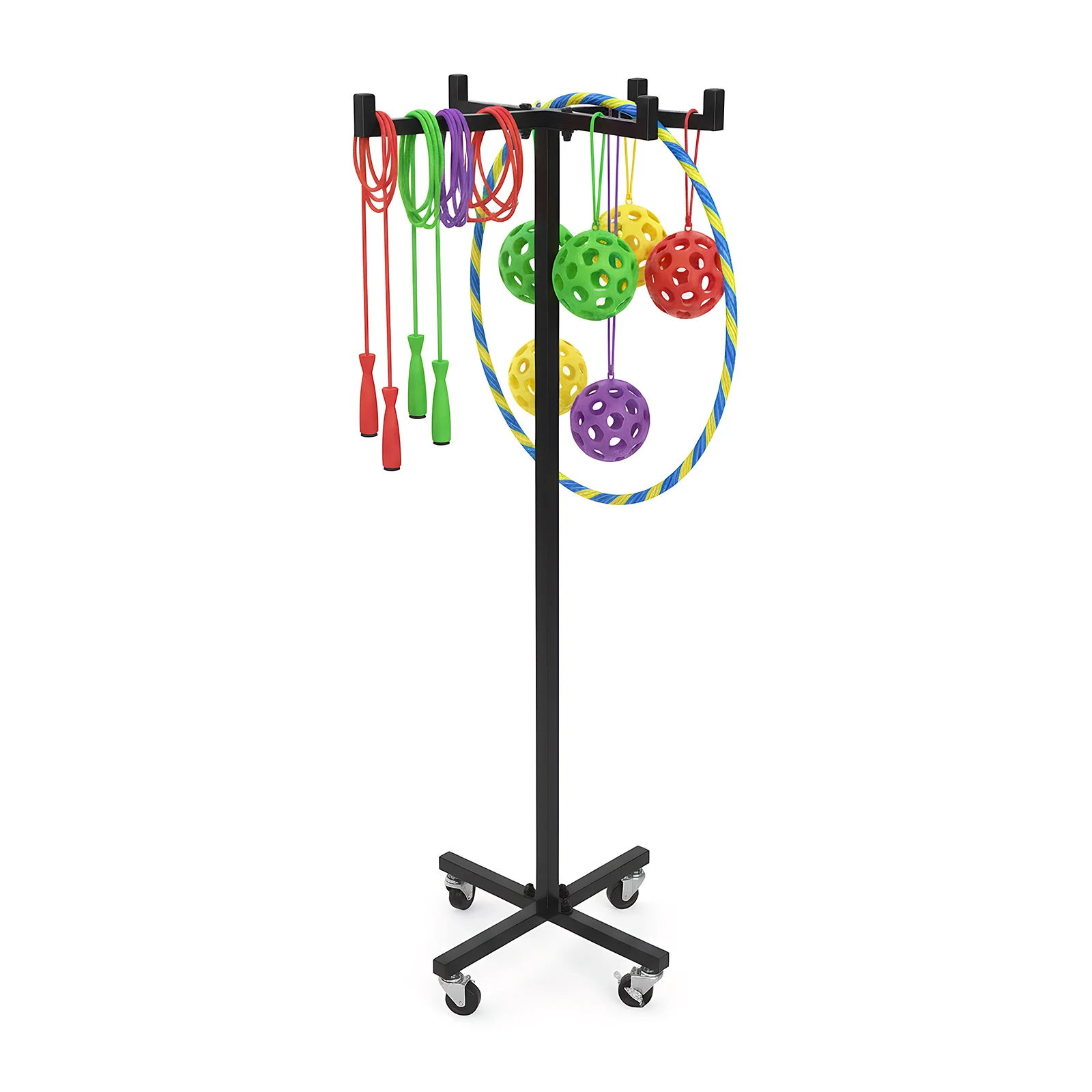 

4 Wheeler Jump Rope Push Storage Cart with Caster Rolling Exercise Hoop Organizer Cart High 120CM/46.8in Kindergarten Equipment
