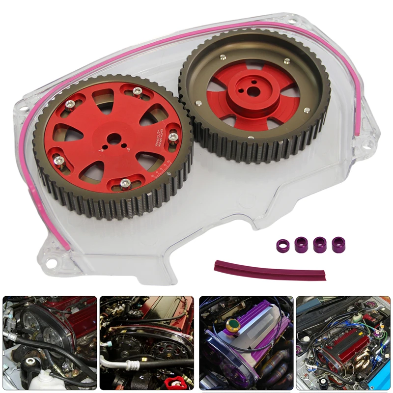 

Clear Timing Belt Cover + Cam Pulleys Fit for Mitsubishi Lancer EVO IV 96-98 V 98-99 VI 99-01 VII 01-03 VIII 03-05 4G63T