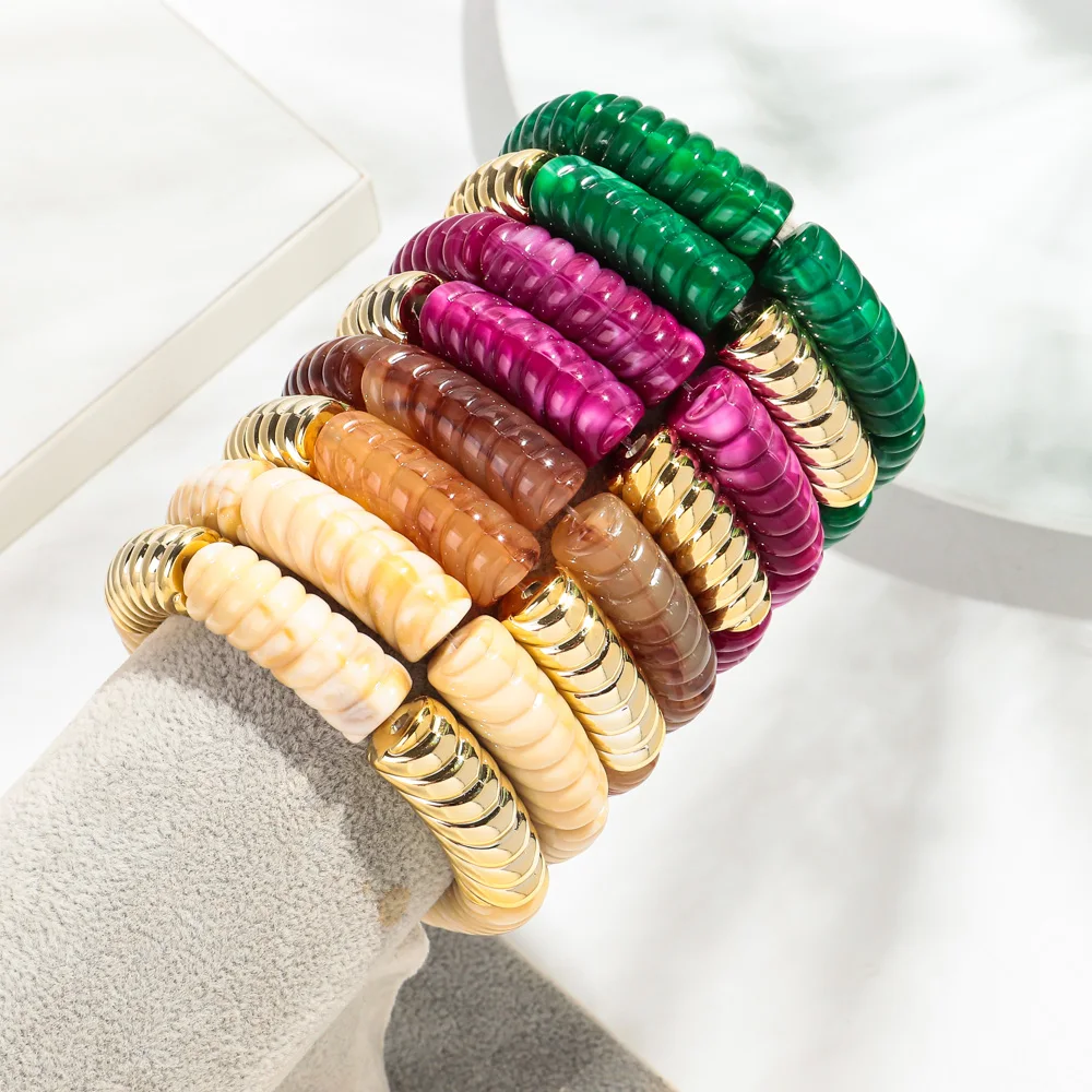 Bohomia Acrylic Thread Bamboo Chunky Stackable Bracelet for Women Boho Elastic Tube Beads Braceletes 2024 Fashion Jewelry