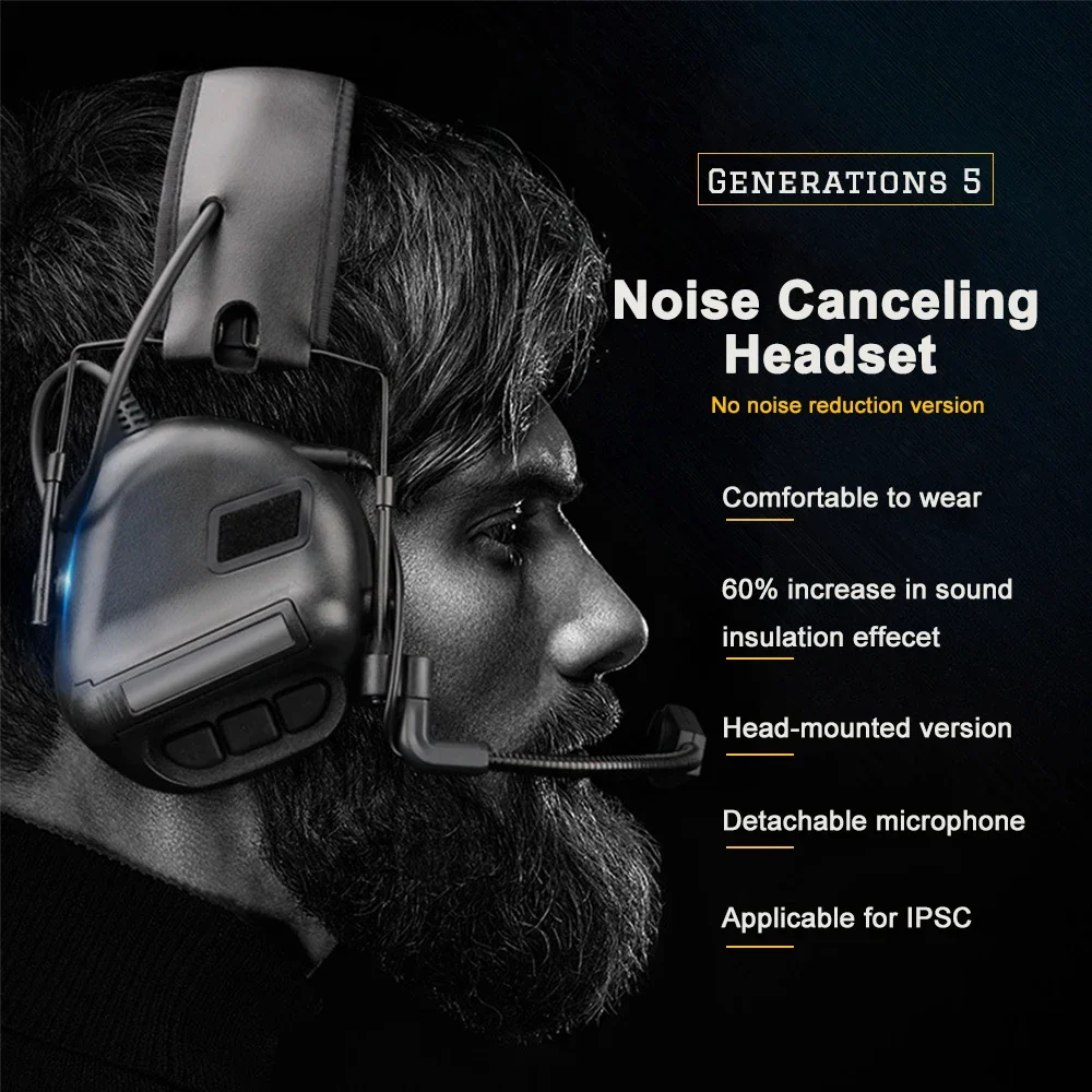 

Tactical Headset Headphone Outdoor Ear-muffs Shooting Headsets Hunting Hearing Protector Ear Protective Earmuff Use with PTT