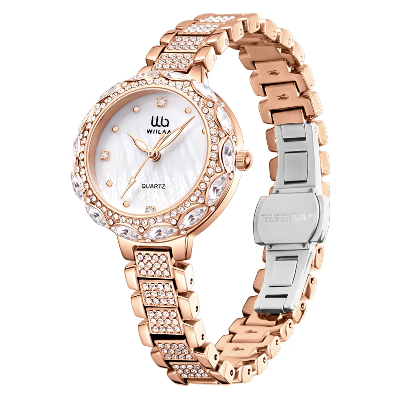 WIILAA Women Wrist Watches For Female Clock Rose Gold Women Bracelet Quartz Watches ladies Luxury Elegant Rhinestone Dropship