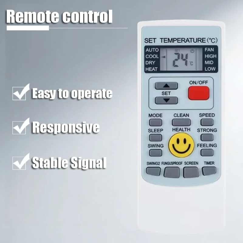 Premium YKR-H209E AC Remote Control, Smile Yellow Key Design Replacement Compatible with AUX Air Conditioner Wall Mounted