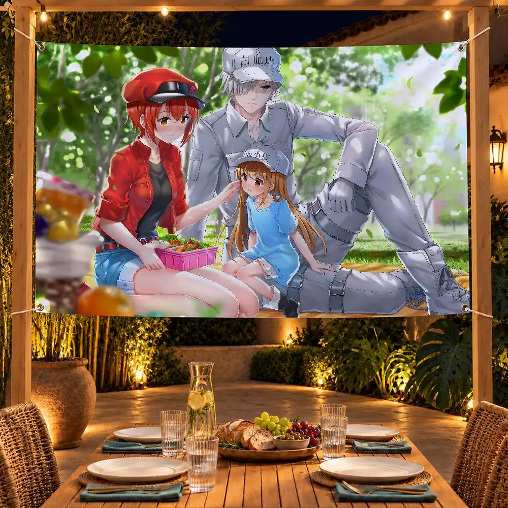 Cute Anime Cells at Work! Indoor Outdoor Flag Banner Party Decor Hanging Wall Backdrop