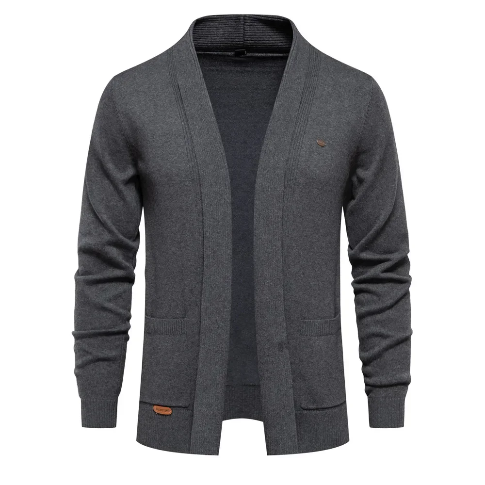 Autumn and Winter Men\'s New Cardigan Solid V-neck Simple Casual Business Knitted Jacket High Quality Men\'s Knitted Cardigan