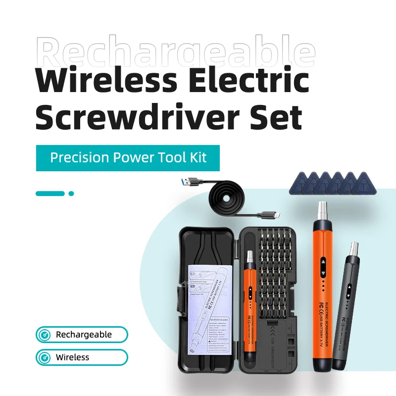 Conjunto de Chaves de Fenda Elétricas Mini Sem Fio Recarregáveis, Kit de Ferramentas de Precisão com Pontas Pequenas para Reparo de Celulares e Computadores CRV