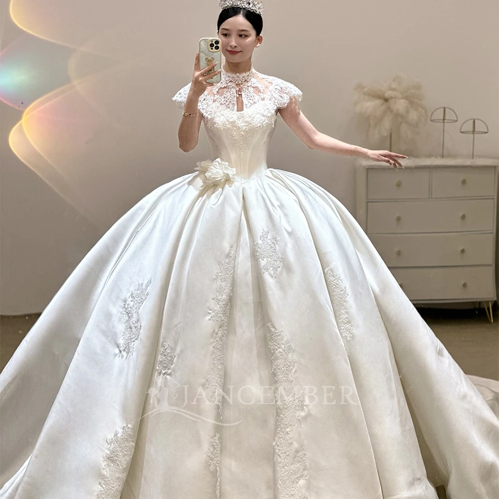 Luxurious Satin Ball Gown Women's Wedding Dresses Shiny Princess Bride Gowns Customized Removable Sleeves robe de mariée