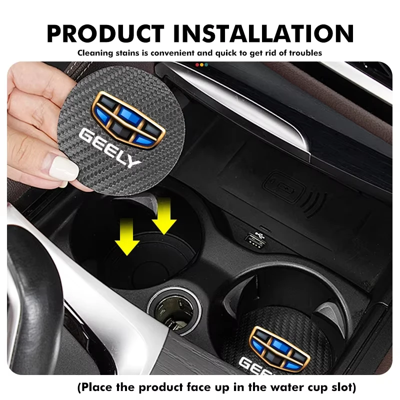 Carbon Fiber Texture Cup Holder Coaster Insert Non-Slip Pad For Geely Atlas Tugella Geometry C LC EC8 Auto Interior Accessories