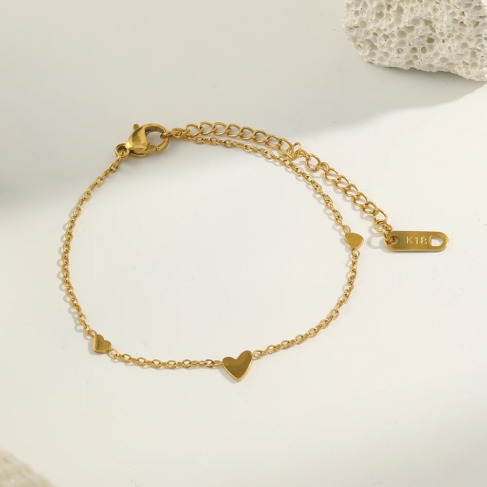E B belle Official Store Small Dainty Mini Heart Chain Bracelets Arm Jewelry For Girl Gold Plated Stainless Steel Bracelet