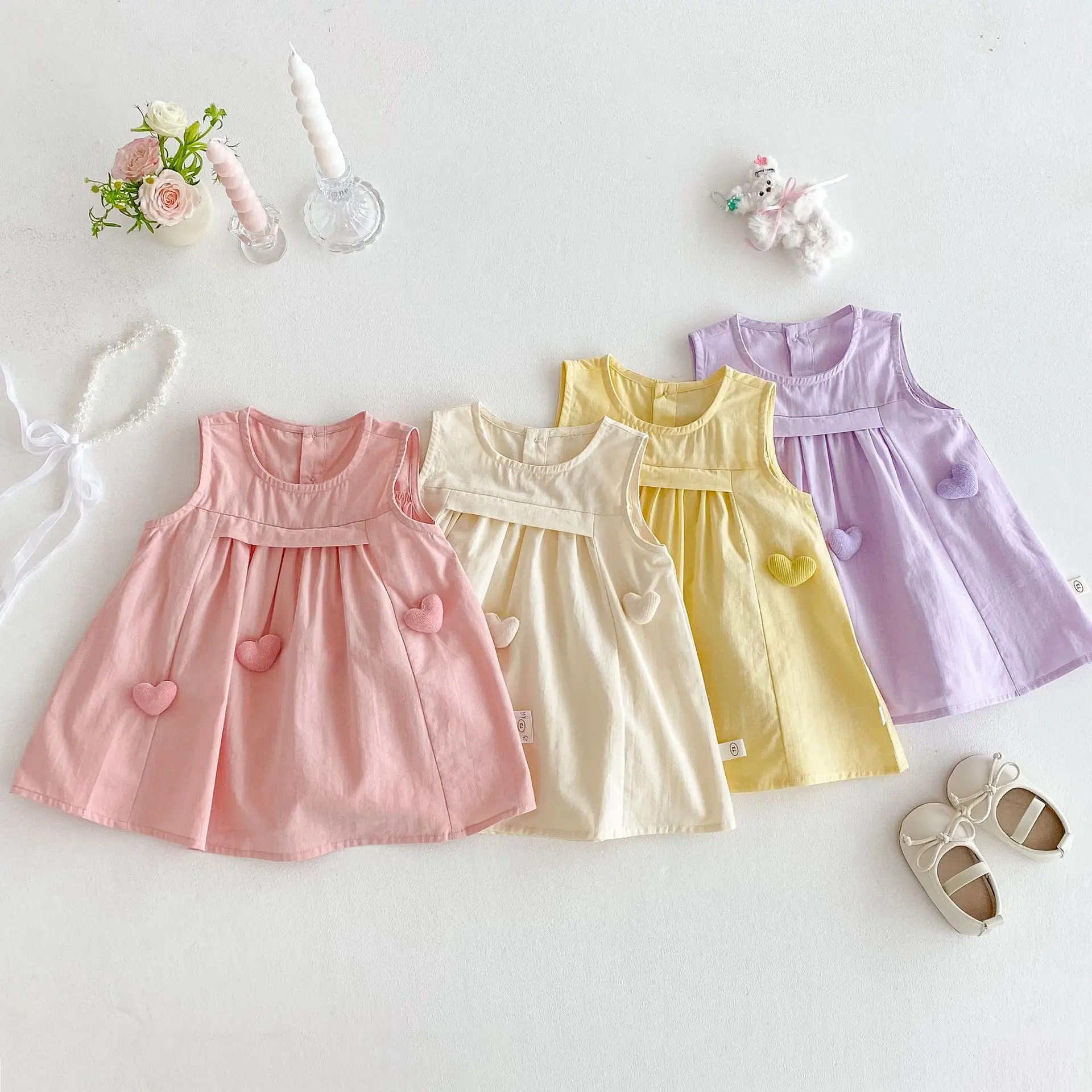 

Girls Love Princess Dress 2025 Summer New for Baby Girls Korean Solid Dress Trendy Children Tank Top Dress