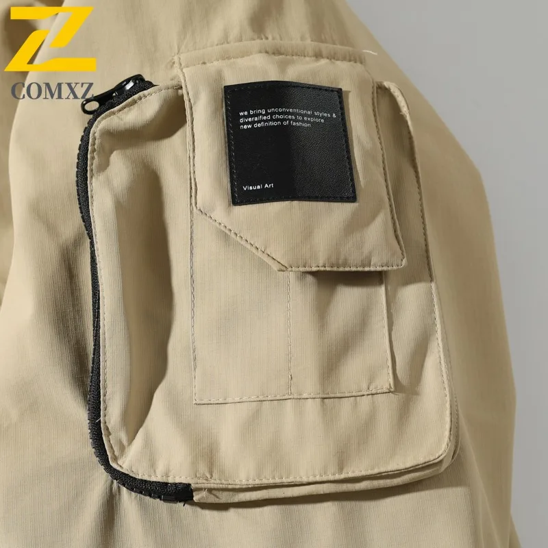 COMXZ Men Cotton Padded Jacket Multi Pocket High Quality Waterproof Skiing Padding Coat Mountaineering Warm Snowy Down Jackets