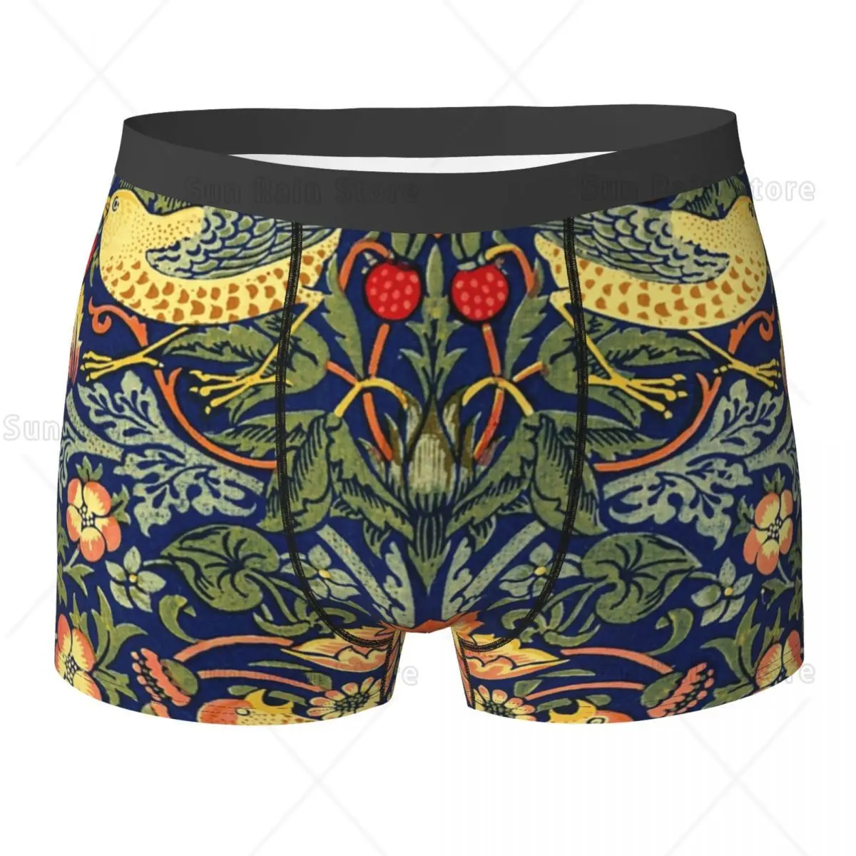 Boxer Underpants Shorts William Morris - Strawberry Thief Panties Men's Ventilate Underwear for Homme Man Boyfriend Gifts