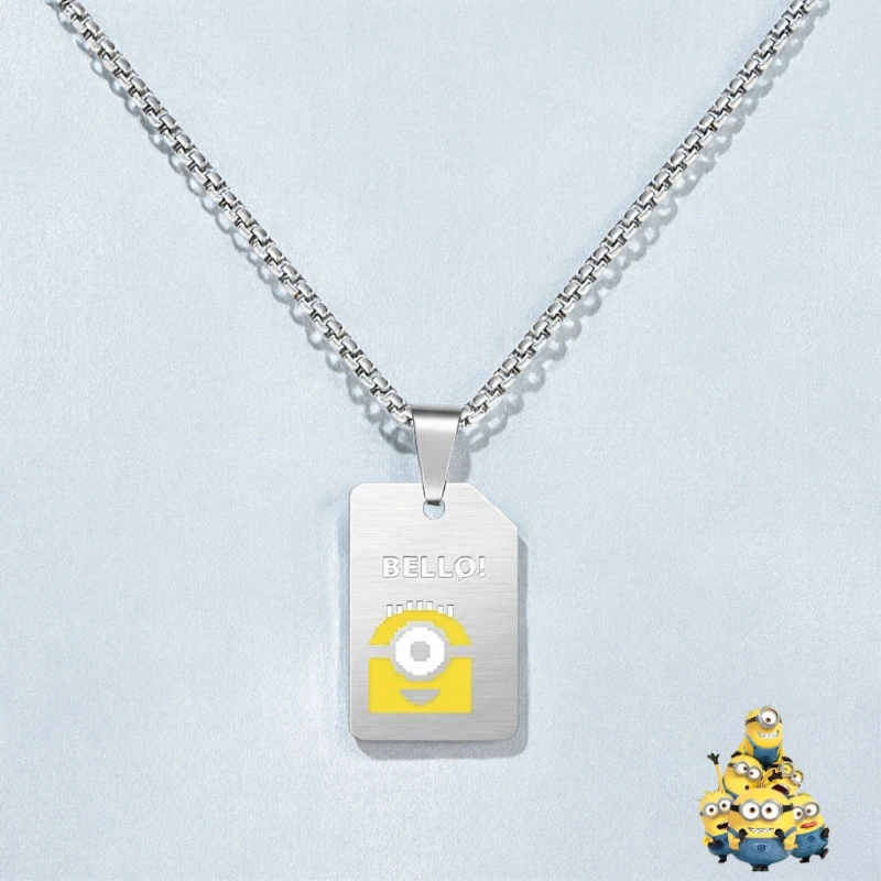Collar con colgante de metal esmaltado de los Minions, diseño de dibujos animados, para hombres y mujeres, pareja, mercancía de anime al por mayor