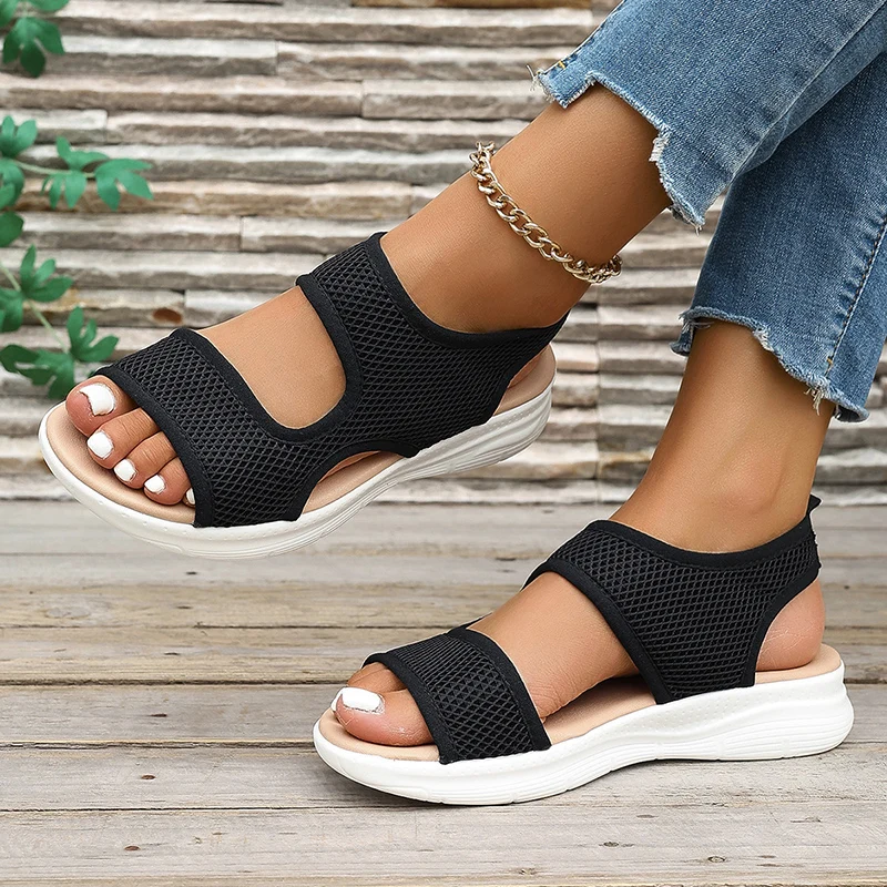 Women Summer Shoes 2024 Mesh Fish Platform Sandals Women\'s Open Toe Wedge Sandals Ladies Light Casual Shoes Zapatillas Muje