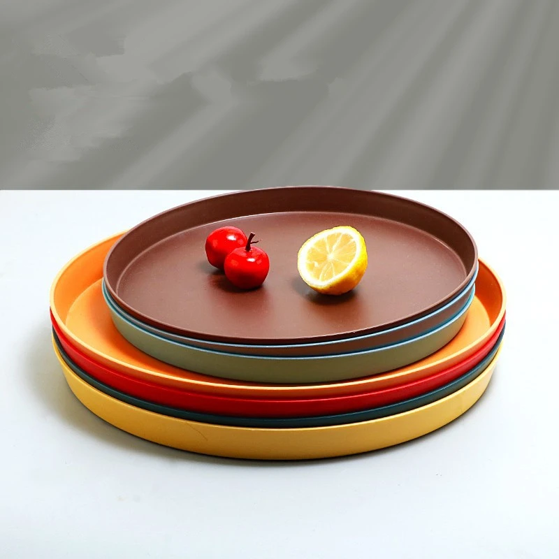 Nordic Style Plastic Round Tray Thickened Bread Cake Plate Household Anti-scalding Tea Tray Multifunctional Kitchen Fruit Plate