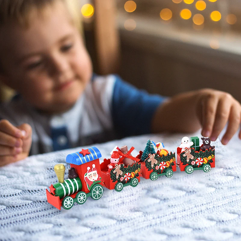 Tren de Navidad pintado, adornos navideños de madera para el hogar con Papá Noel, juguetes para niños, adorno, regalo de fiesta de Año Nuevo 2025, 1 ud.