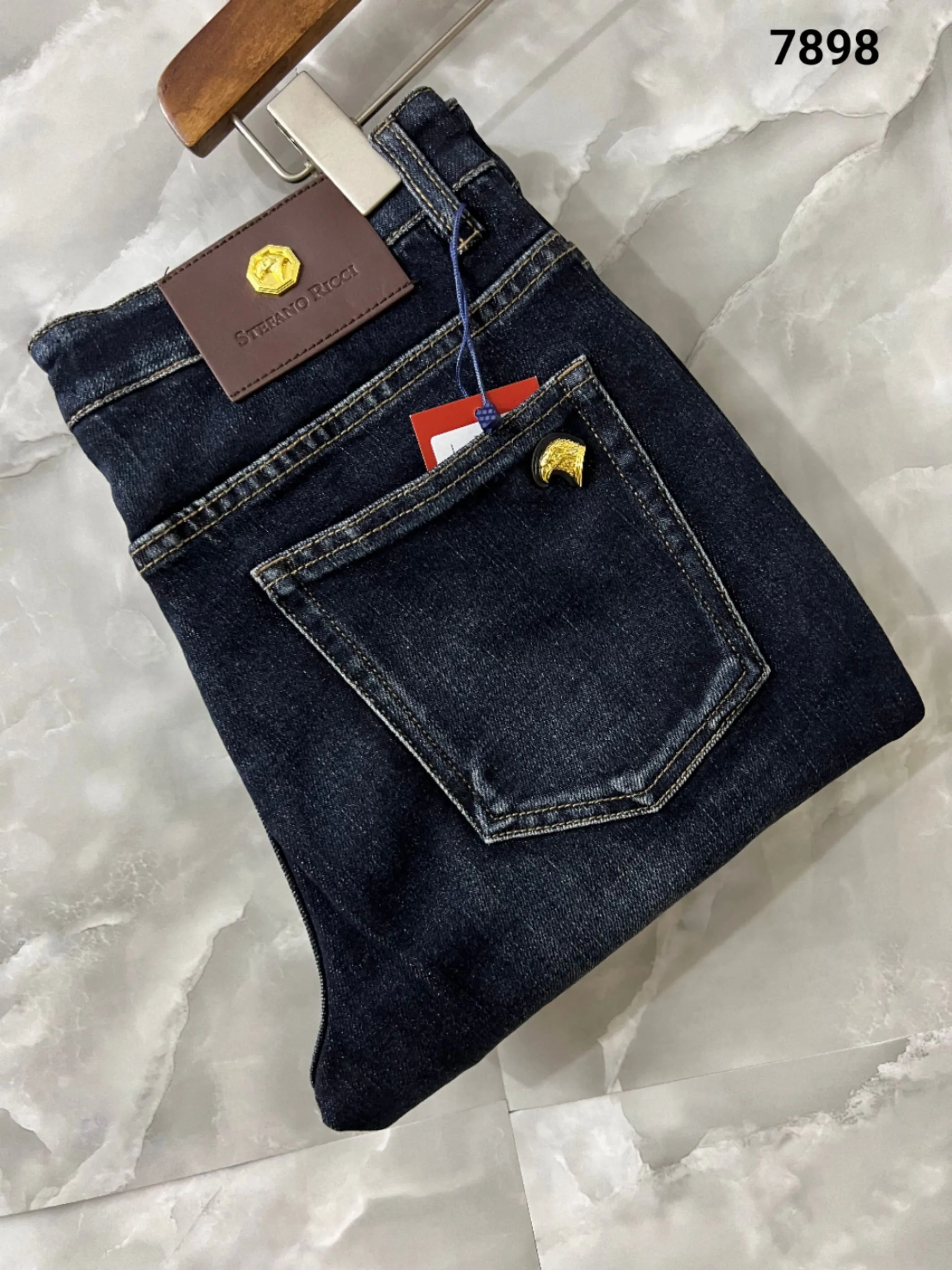 

Мужские повседневные джинсы Stefano Ricci с вышивкой в виде орлиной головы, приталенные, со средней посадкой, на молнии, на все сезоны