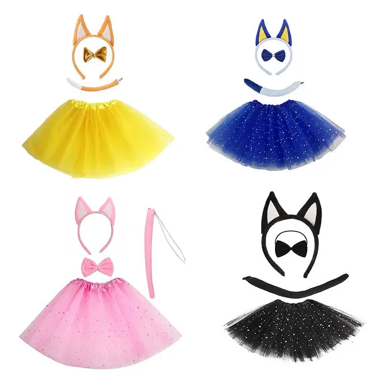 Bluey  Bingo Headband Skirt Set Collie Dog Ears Headband Birthday Party Halloween Cosplay Costume Accessories Birthday Present