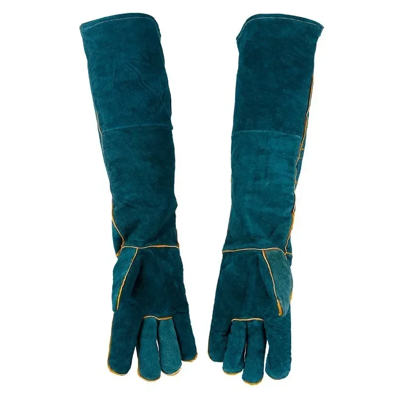 Long Cowhide Welding Work Gloves Fire Heat Resistant For Welder BBQ High Temperature Use