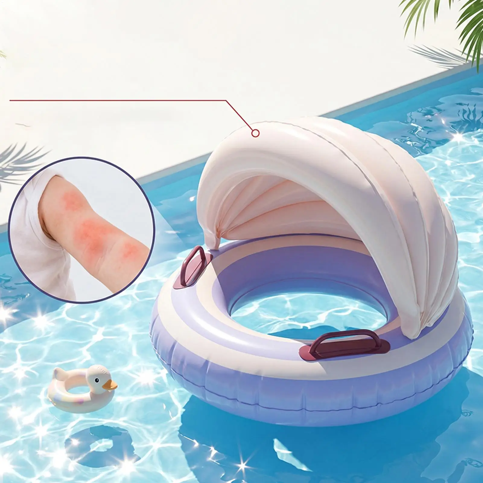 Pool Float With Shade Anti-Tip Leak-Proof Blow Up With Handle Pool Float With Canopy For Lake Lounging Beach Games Water Party