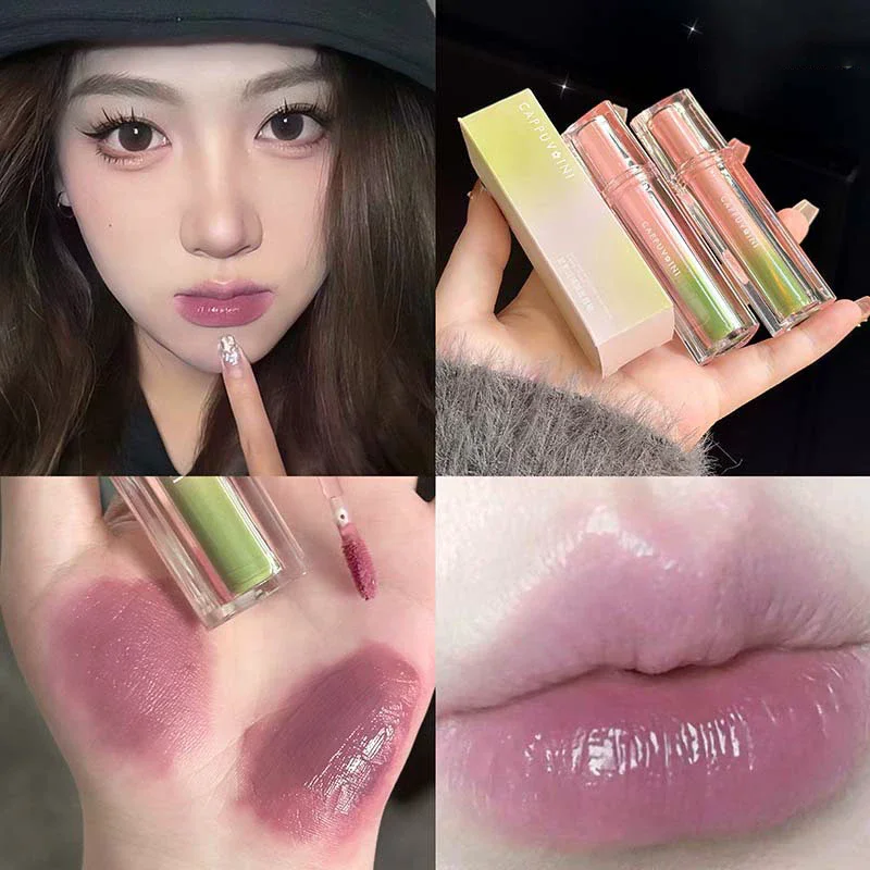Cappuvini Nude Purple Mirror Lip Glaze Long-Lasting Non-Fading Hydrating Liquid Lipstick Water Texture Skin-Brightening Lip Tint