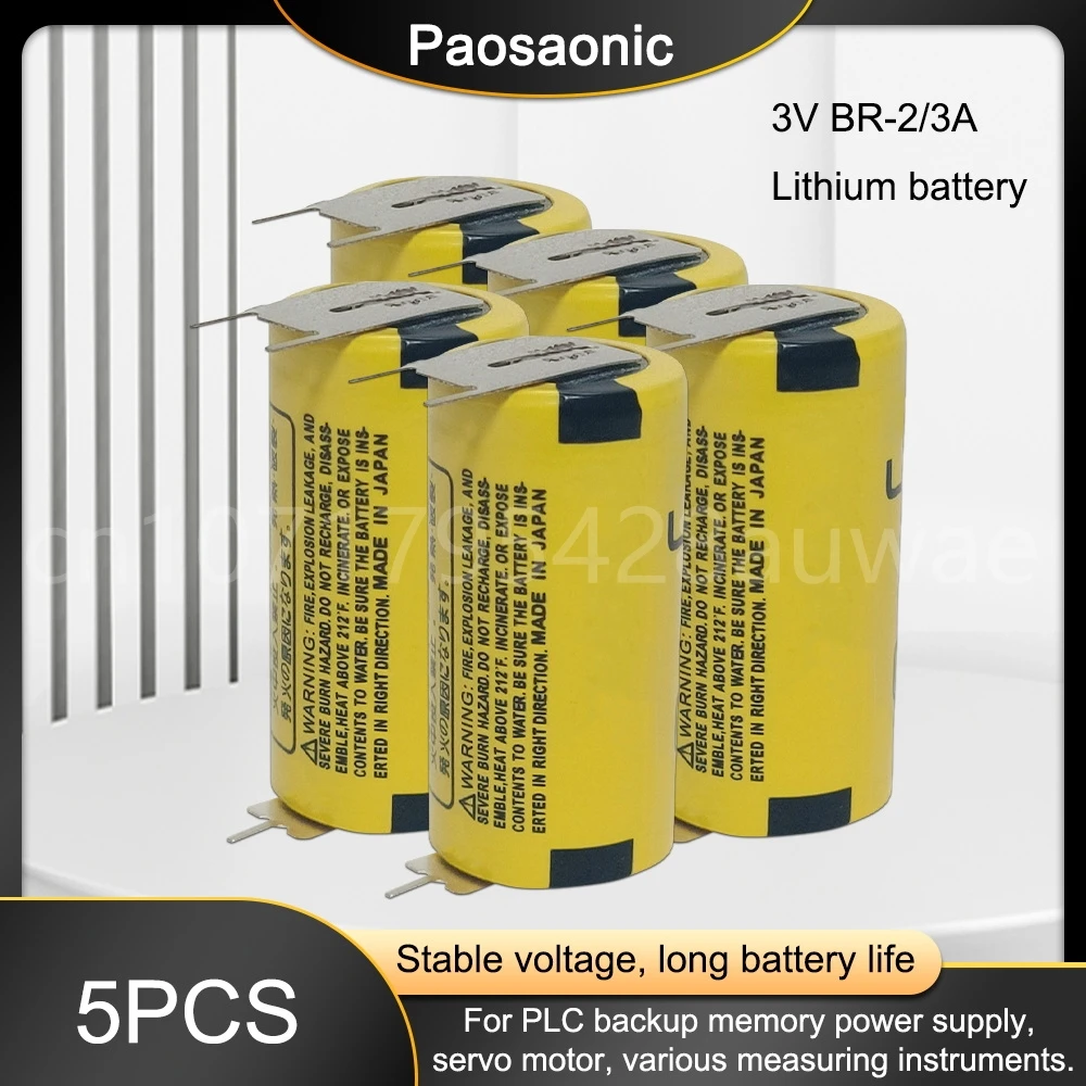 5PCS BR-2/3A 3V 1600mAh CR17335 PLC Lithium Battery with Plug for Mitsubishi Backup Power Lndustrial Battery Band Needle